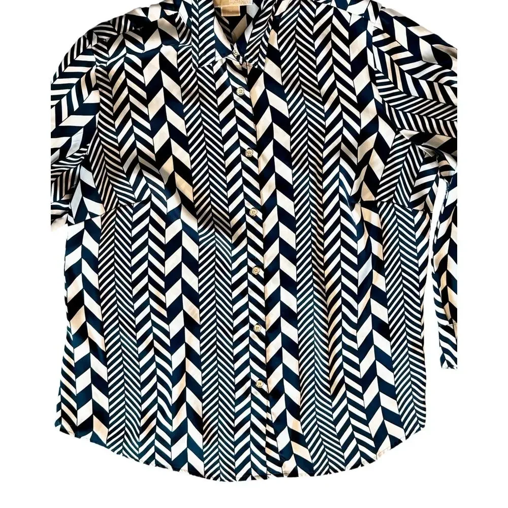 Michael Kors Shirt Womens Size 1X Blue White Geometric Long Sleeve Lightweight